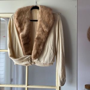Vintage Cashmere Cardigan with Removable Fur Collar.